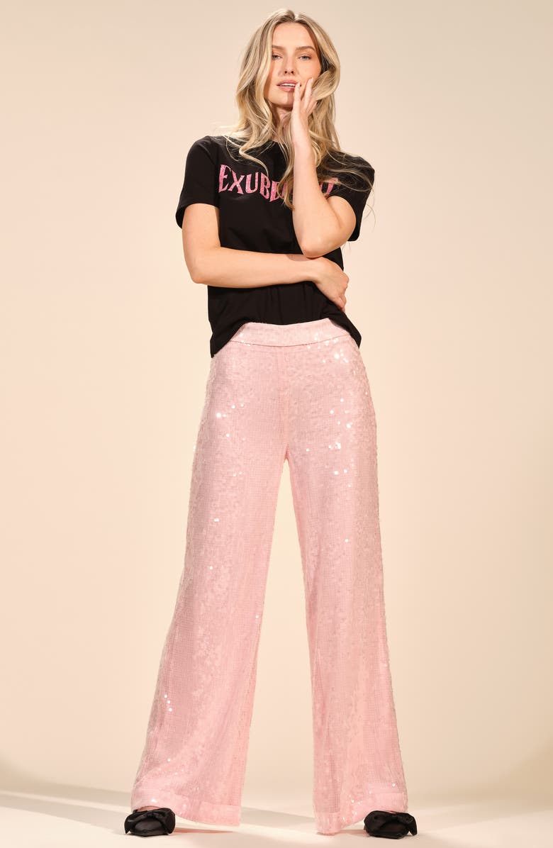 Isaac Mizrahi New York Sequin Wide Leg Pants, Alternate, color, Orchid Pink