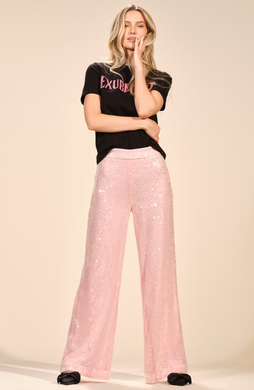 Isaac Mizrahi New York Sequin Wide Leg Pants In Pink