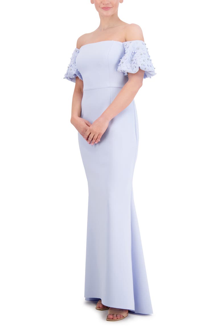 Beaded Off the Shoulder Gown, Alternate, color, PERIWINKLE