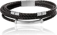Lucky Brand Stainless Steel Triple Row Black Cord Bracelet - 8.25"