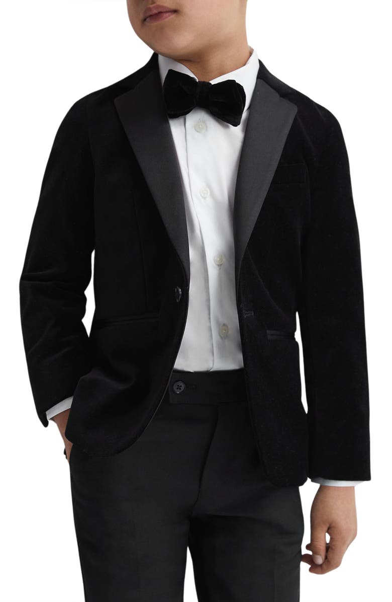 Reiss Kids' Ace Jr. Velveteen Dinner Jacket, Alternate, color, Black