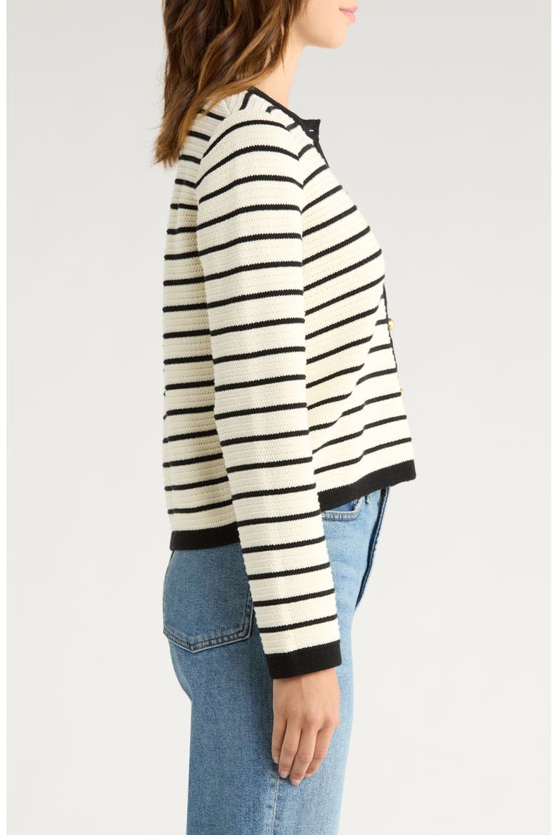 Catania Stripe Cotton Cardigan, Alternate, color, IVORY BLACK STRIPE