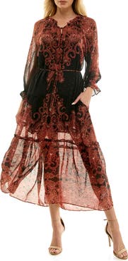 Socialite Poet Long Sleeve Chiffon Midi Dress