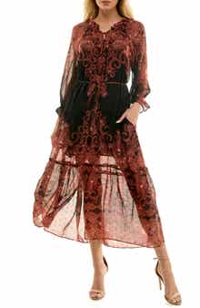 Socialite Poet Long Sleeve Chiffon Midi Dress