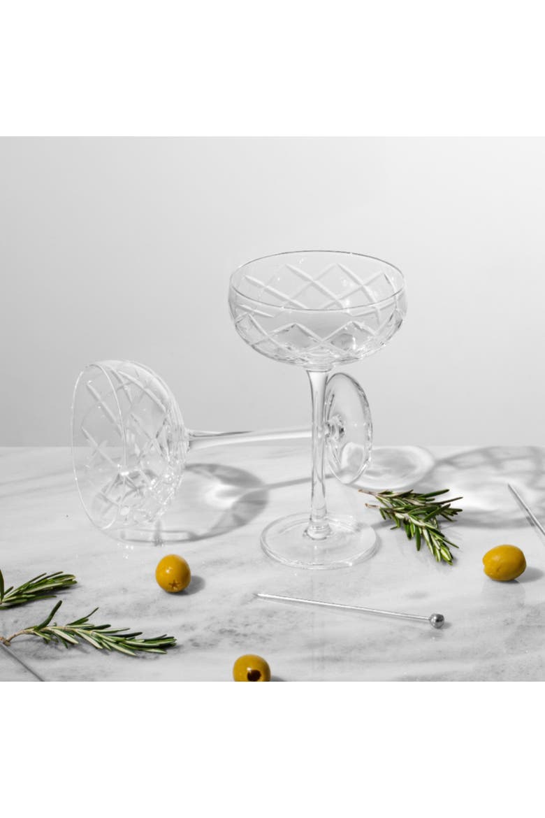 Diamond Cut Coupe Glass, Alternate, color, Clear