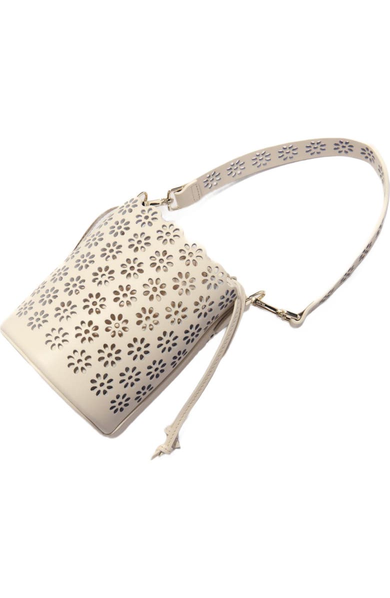 maje Perforated leather bucket bag, Alternate, color,
