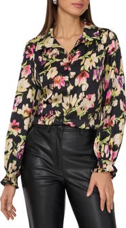 Vince Camuto Ruffle Cuff Satin Button-Up Shirt