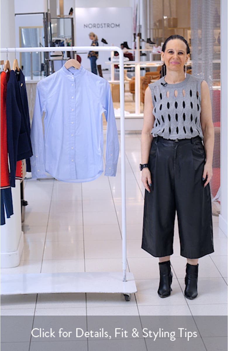 Ruffle Trim Cotton End-on-End Button-Up Shirt, sales video thumbnail