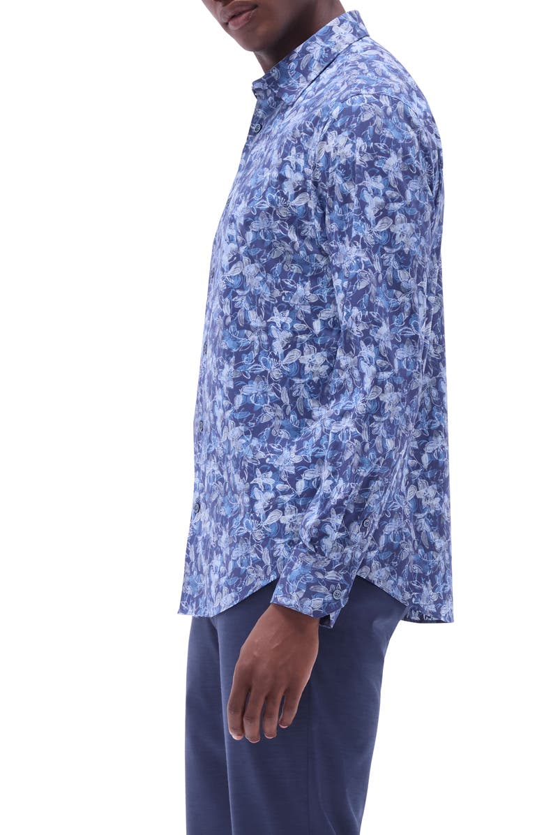 Bugatchi Julian Shaped Fit Stretch Cotton Button-Up Shirt, Alternate, color, Indigo