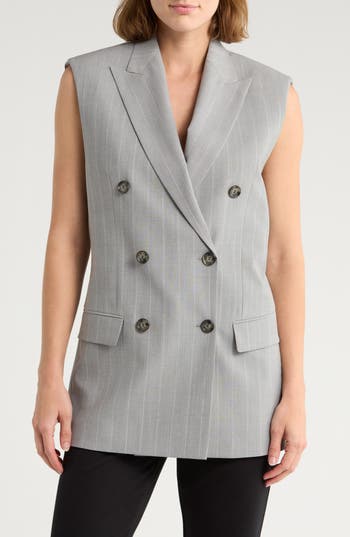 Hugo Boss Boss Jettaway Sleeveless Double Breasted Wool Jacket In Gray