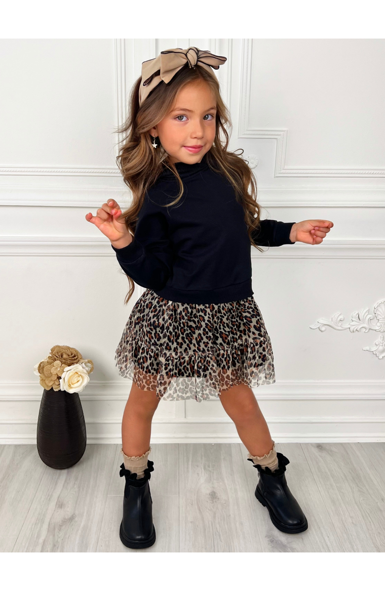 Mia Belle Girls Wild & Cozy Cheetah Hooded Tutu Dress, Alternate, color, Black