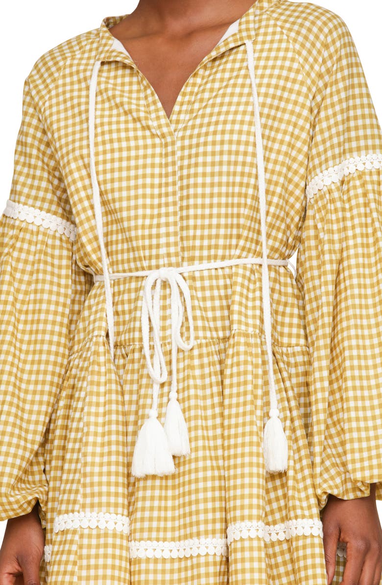 Avec Les Filles Gingham Print Long Sleeve Minidress, Alternate, color, Olio Gingham