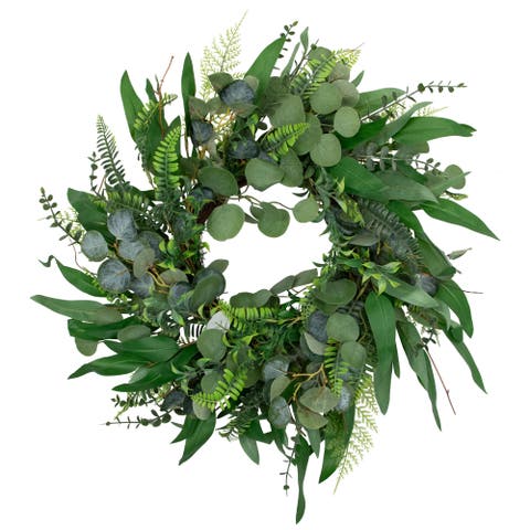 Eucalyptus and Fern Mixed Foliage Artificial Spring Wreath - 24"