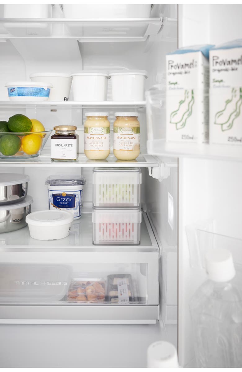 Yamazaki Divided Fridge Colander with Lid, Alternate, color, White