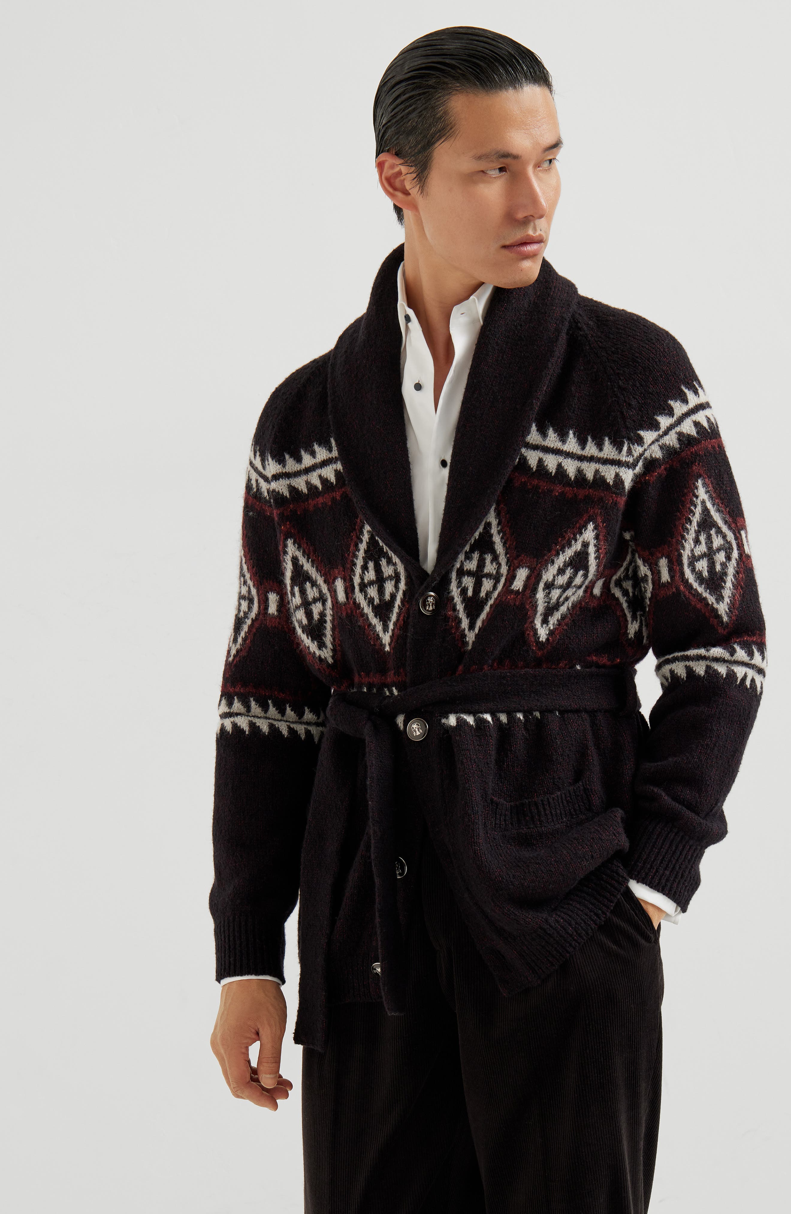 Geometric jacquard belted cardigan - image 2