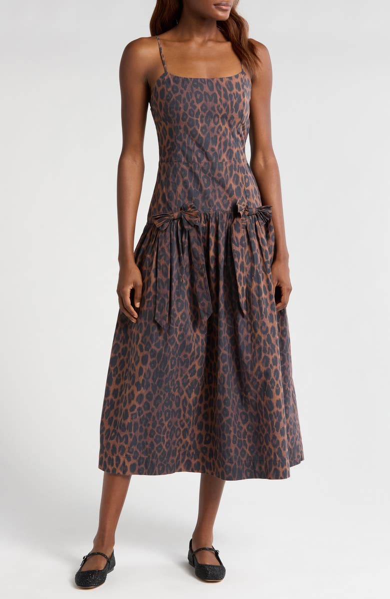 Damson Madder Persephone Leopard Spot Sleeveless Organic Cotton Midi Dress, Main, color,