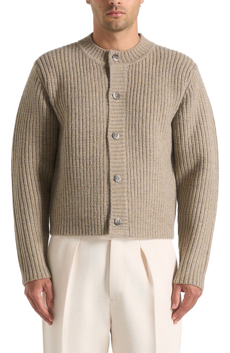 Manière De Voir Alix Unisex Crewneck Ribbed Knit Cardigan, Alternate, color, Beige
