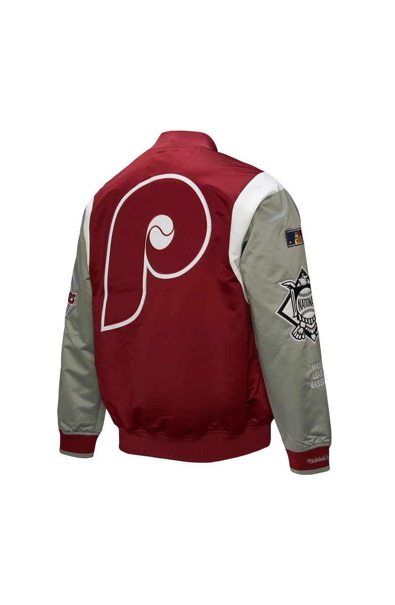 Mitchell & Ness Men's Mitchell & Ness Burgundy/Gray Philadelphia Phillies Cooperstown Collection Team Origins Satin Full-Snap Jacket, Alternate, color, Burgundy