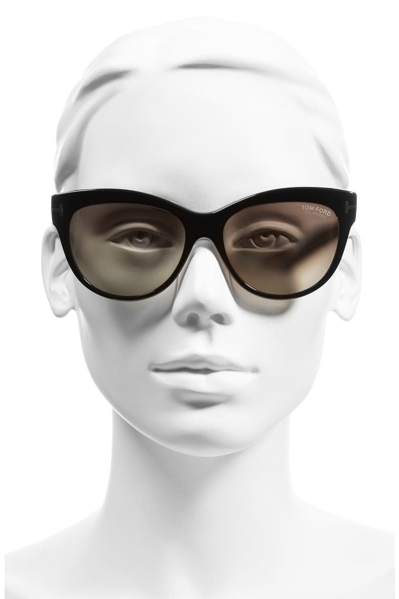 'Lily' 56mm Polarized Cat Eye Sunglasses, Alternate, color, BLACK/ SMOKE POLARIZED