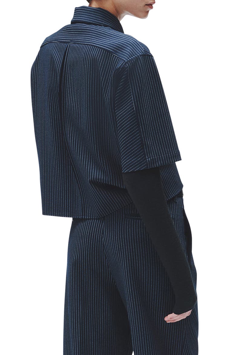 Stripe Ponte Zip-Up Top, Alternate, color, NAVY STRIPE