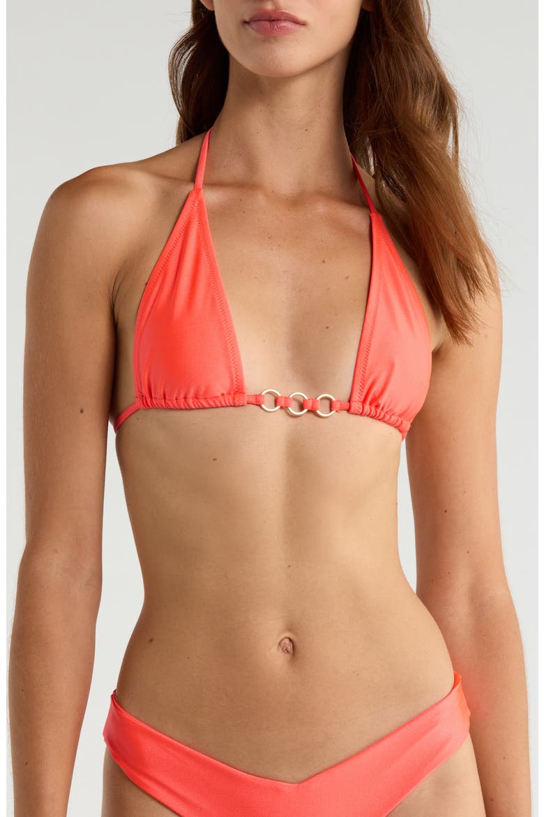 Trio Ring Triangle Bikini Top, Main, color, GUAVA GLOW