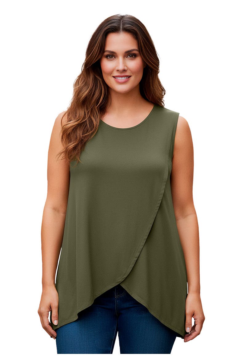 Sleeveless Tulip Overlay Knit Tunic, Main, color, DARK OLIVE GREEN