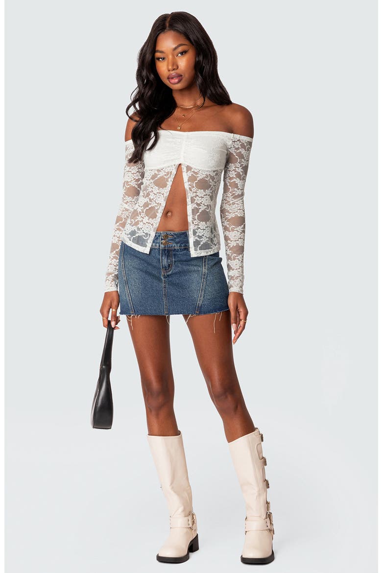 Donnie Raw Hem Denim Miniskirt, Alternate, color, BLUE