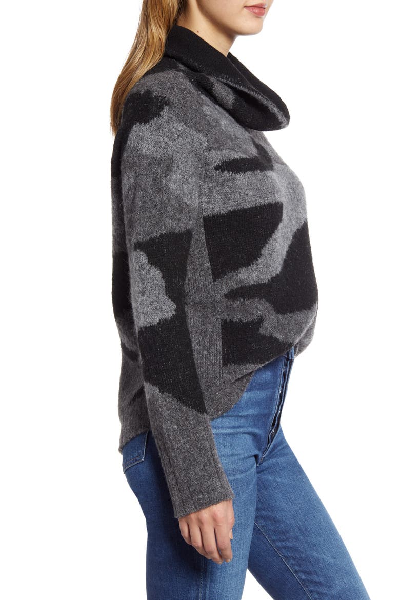 Camo Print Cowl Neck Sweater, Alternate, color, CAMO GREY