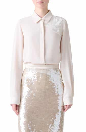 Embellished Silk Crepe Button-Up Shirt