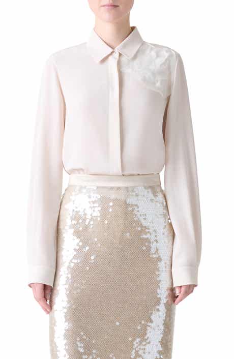 Embellished Silk Crepe Button-Up Shirt
