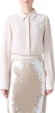 Akris Embellished Silk Crepe Button-Up Shirt