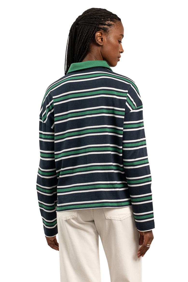 The Womens Heavy Cotton Rugby Pullover, Alternate, color, Navy Green Stripe