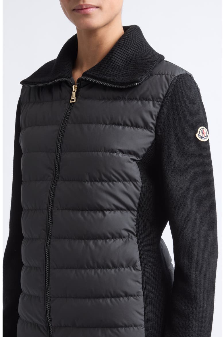 Mixed Media Quilted Zip Puffer Cardigan, Alternate, color, BLACK