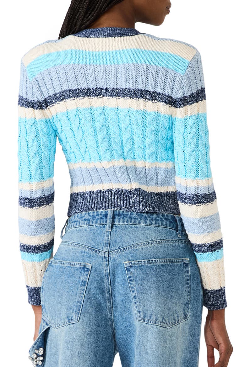 Eviee Crop Cotton Blend Cable Cardigan, Alternate, color, BLUE MULTI