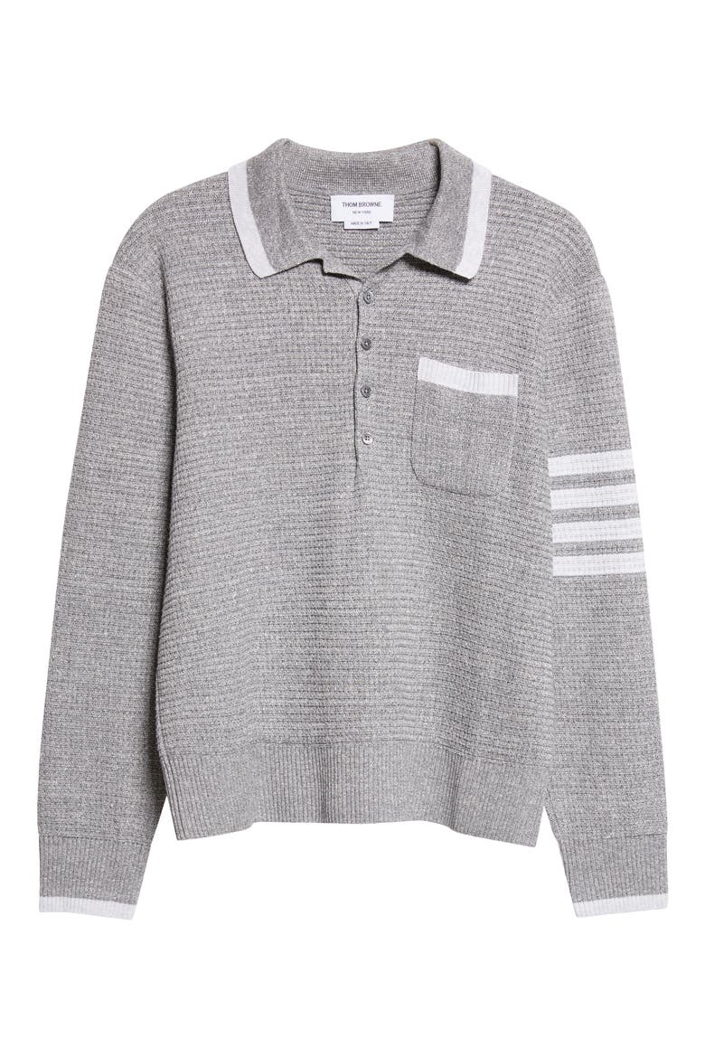 Relaxed 4-Bar Textured Stitch Linen & Cotton Polo Sweater, Alternate, color, LIGHT GREY