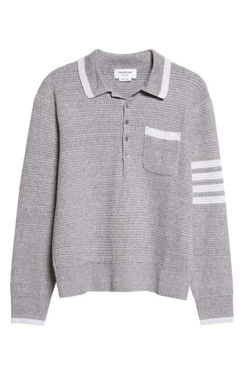 Relaxed 4-Bar Textured Stitch Linen & Cotton Polo Sweater
