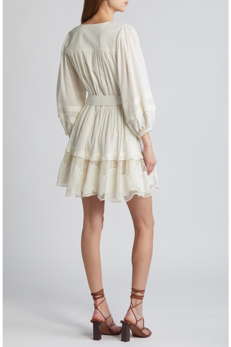 Jill Tie Waist Long Sleeve Organic Cotton Minidress, Alternate, color, IVORY