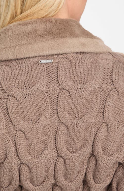 Guess Lucrezia Faux Fur & Cable Knit Coat In Brown