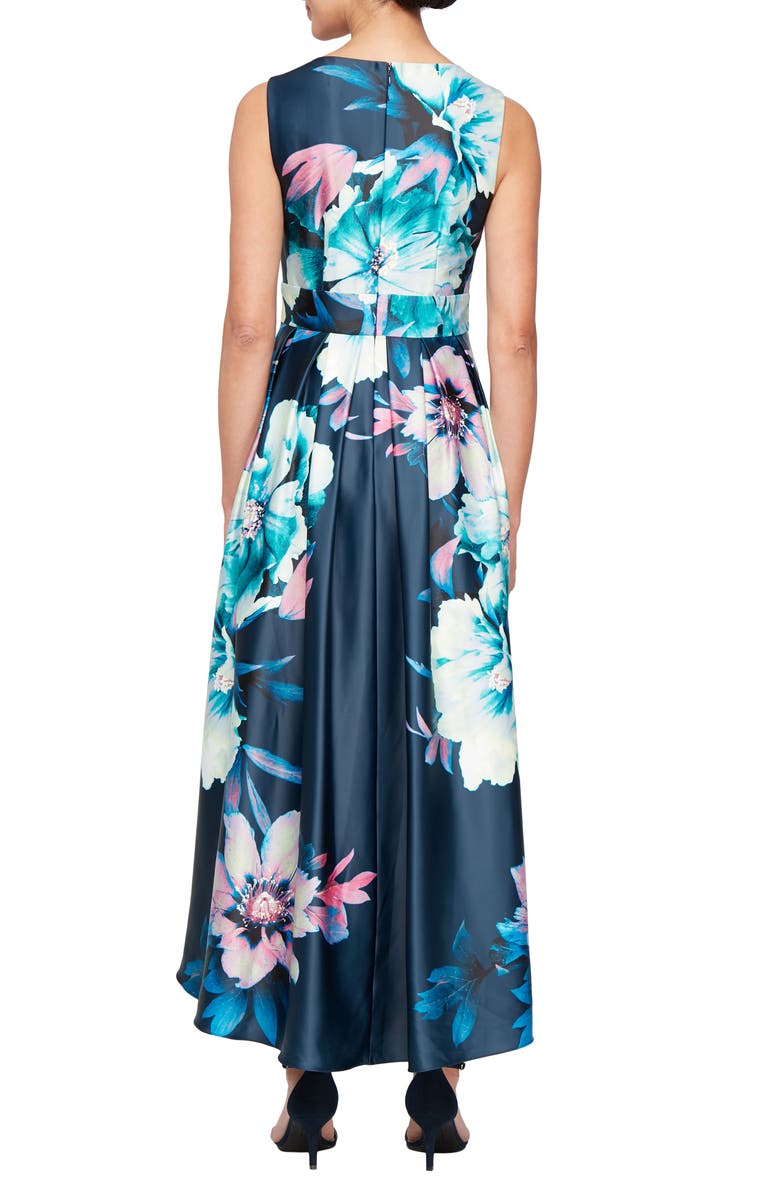SL FASHIONS Floral High-Low Cocktail Dress, Alternate, color, Navy Multi