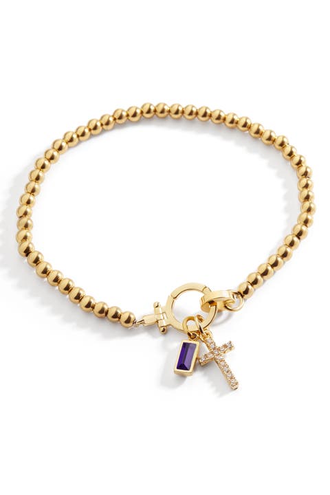 Cross Charm Birthstone Bracelet