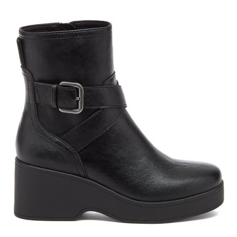 Jimmy Faux Leather Buckle Strap Wedge Boots