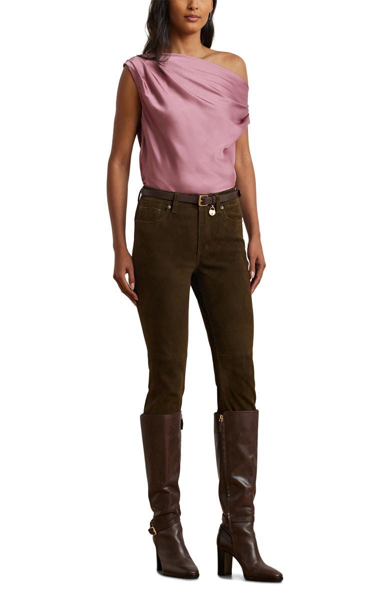 Lauren Ralph Lauren Asymmetric Drape Charmeuse Top, Alternate, color, Rose Blush