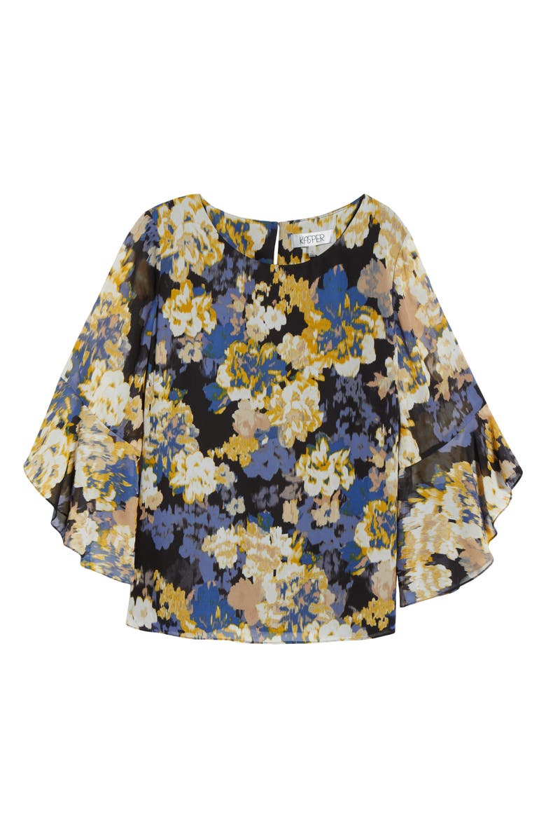 KASPER Ruffle Sleeve Top, Alternate, color, Black Multi