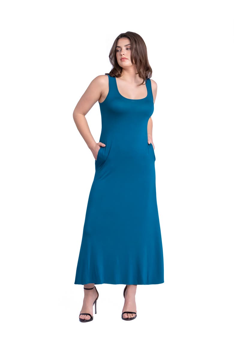 Scoop Neck Sleeveless Maxi Dress with Pockets, Main, color, Teal