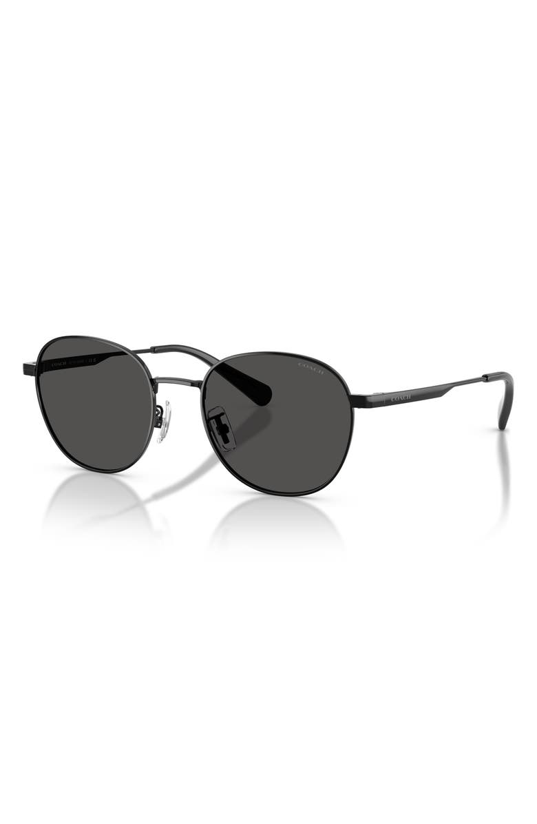 COACH 51mm Round Sunglasses, Alternate, color, Shiny Black / Grey Solid