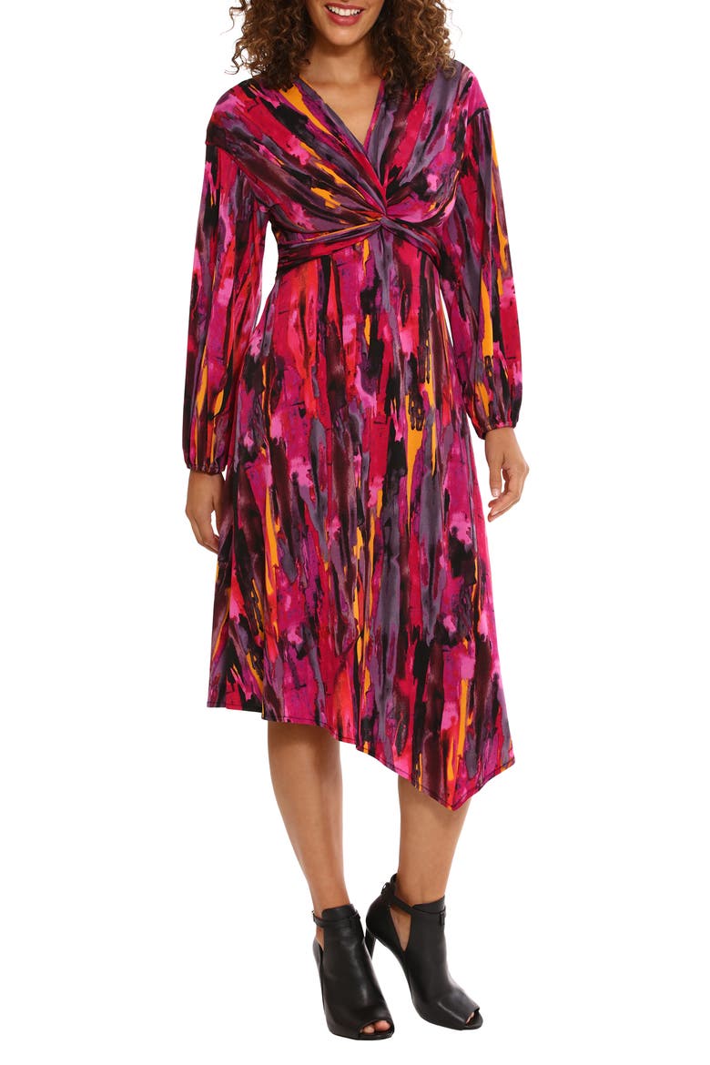 Twist Front Long Sleeve Asymmetric Hem Dress, Main, color, DUSTY GRAPE/ BOYSENBERRY