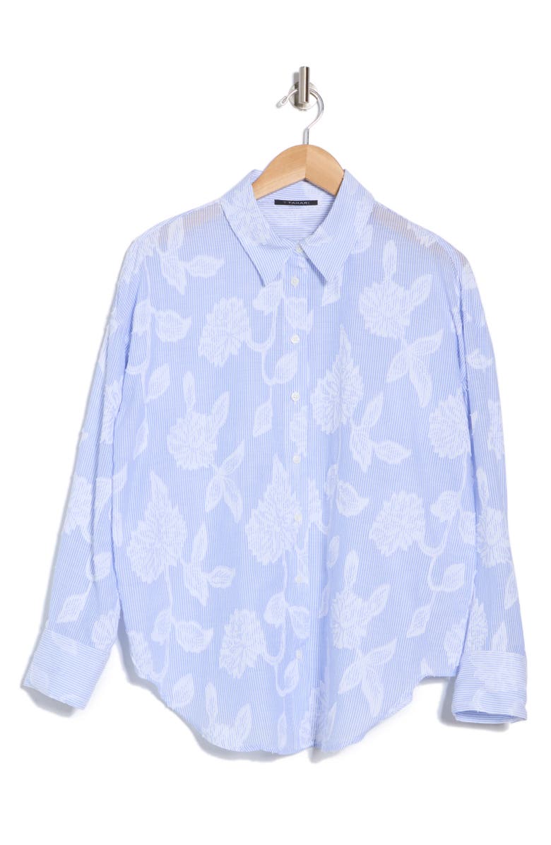 T Tahari Embossed Floral Stripe Button-Up Shirt, Alternate, color, 