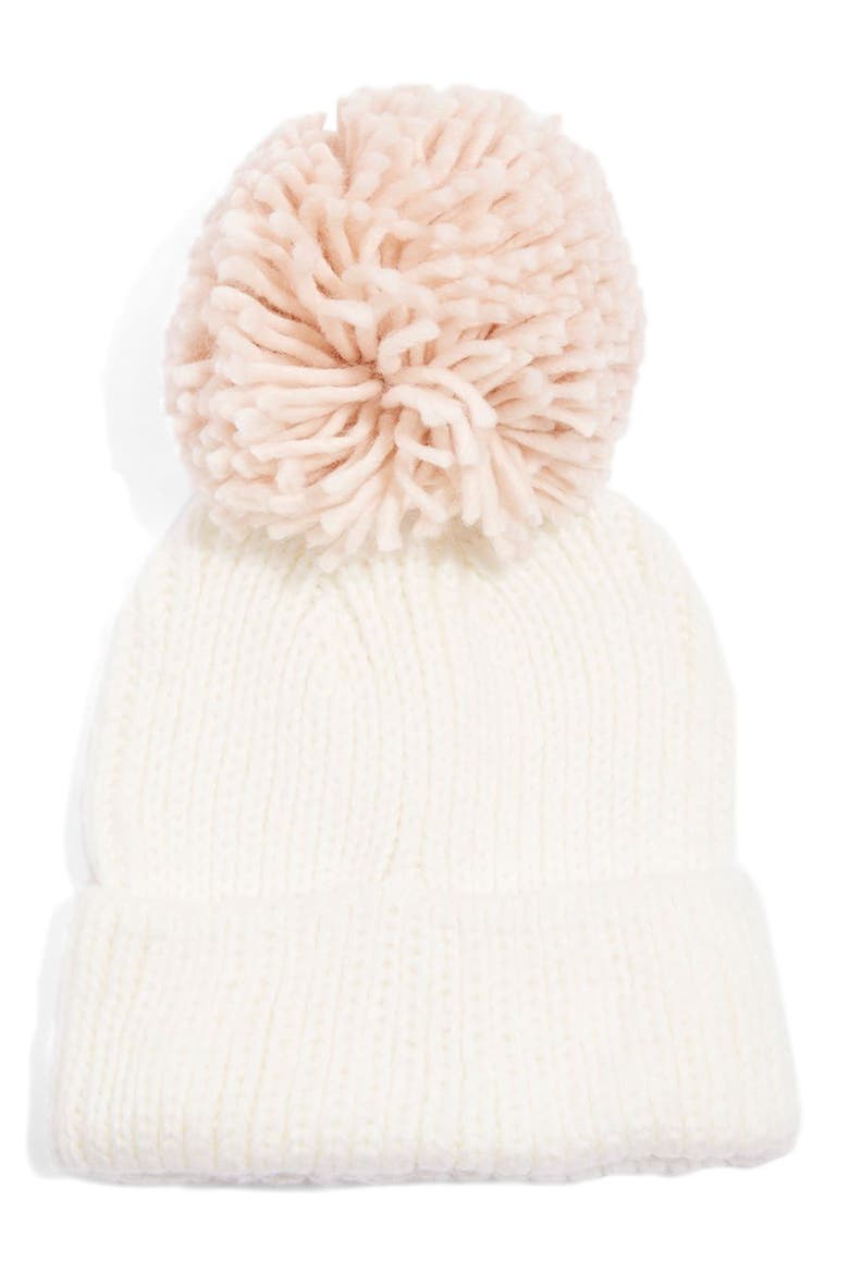 Pompom Beanie, Main, color, CREAM