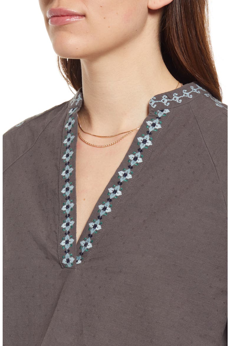 Puff Sleeve Button-Up Shirt, Alternate, color, GREY PAVEMENT COMBO