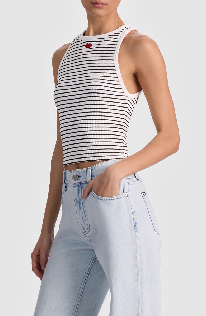Alice + Olivia Allen Embroidered Tank, Alternate, color, Off White/ Black Stripe